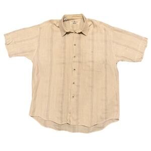 Haupt Men Cotton Linen Short Sleeve Button Shirt XL Beige Textured Resort Casual